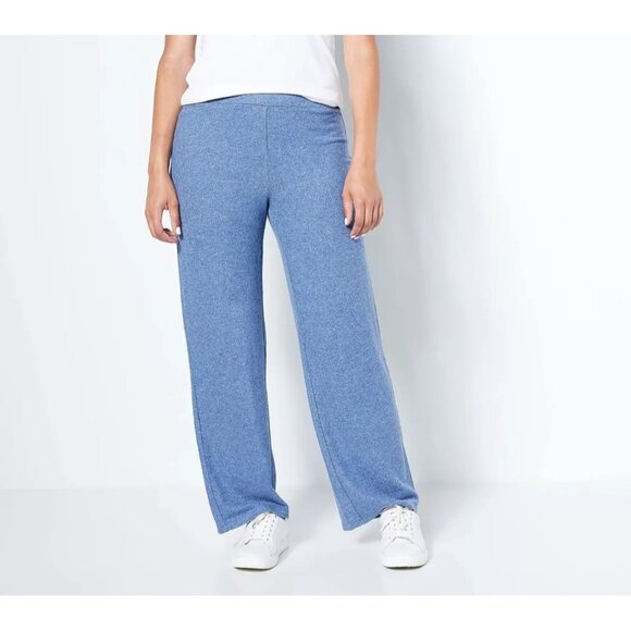 NWOT Susan Graver Lifestyle Wide-Leg Knit Pants Sz 5X Heather Blue Pull On Ankle - Picture 1 of 9